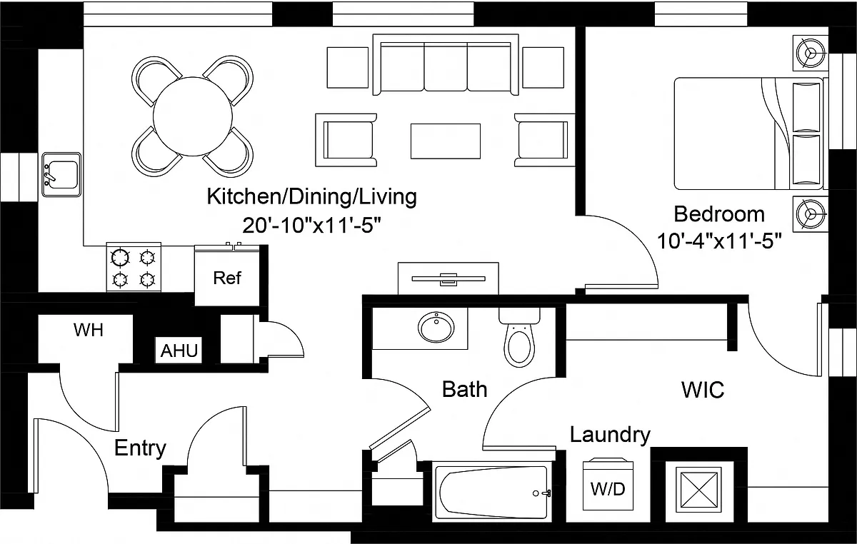 Floor plan 1 Bed/1 Bath Den-A1D