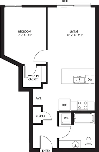 Floor plan One Bedroom A2 with Juliet Balcony