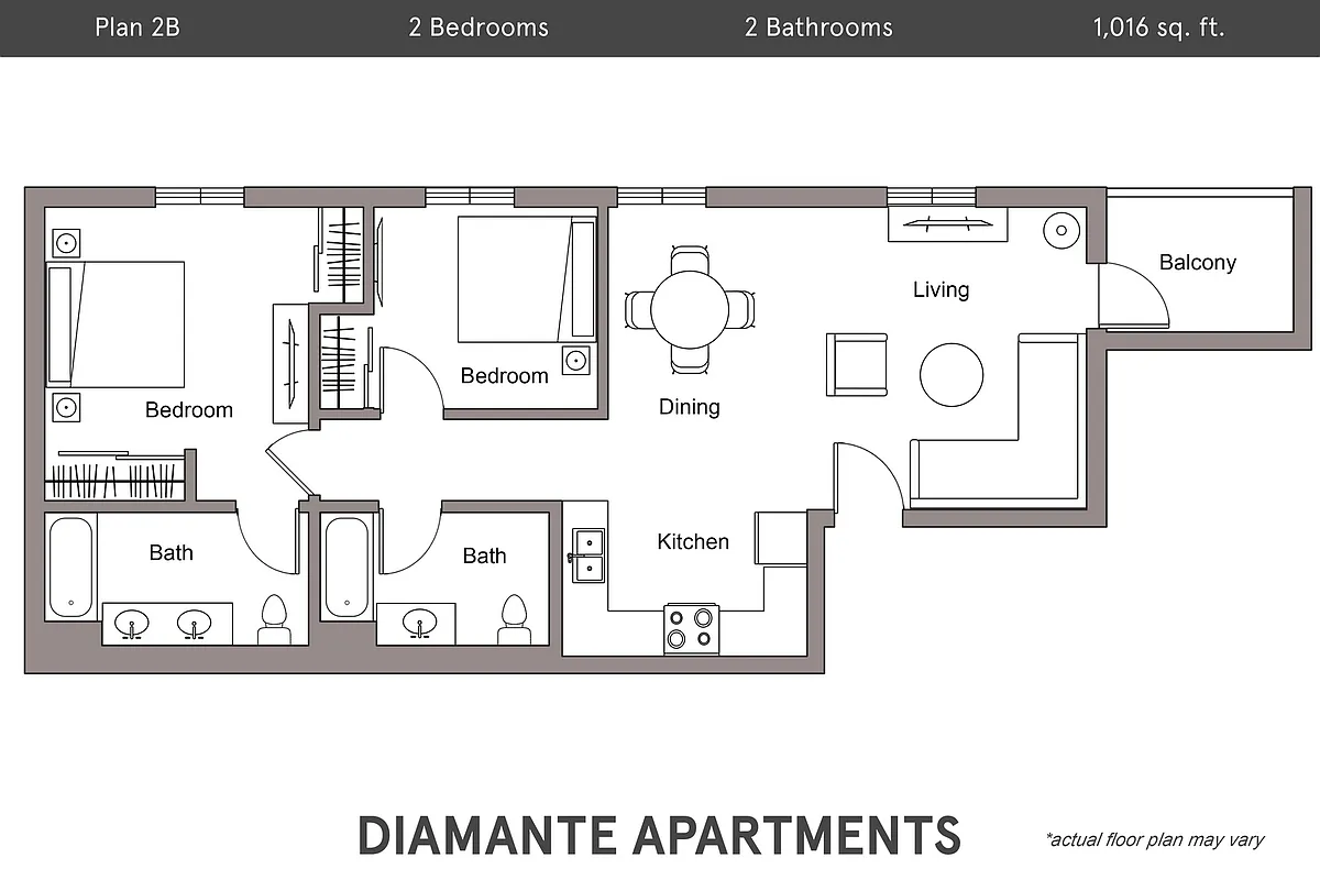 Floor plan Plan 2B - 2 Bedroom, 2 Bath