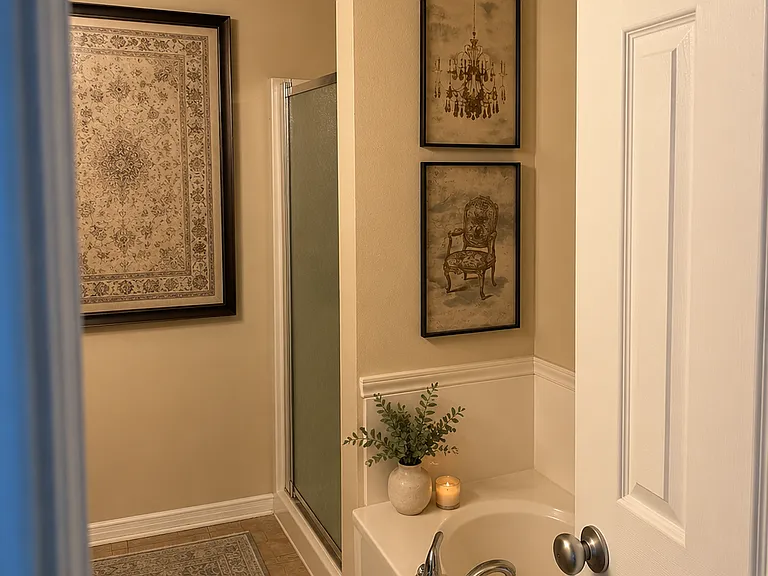 Master bathroom. Whirlpool tub and stand alone shower