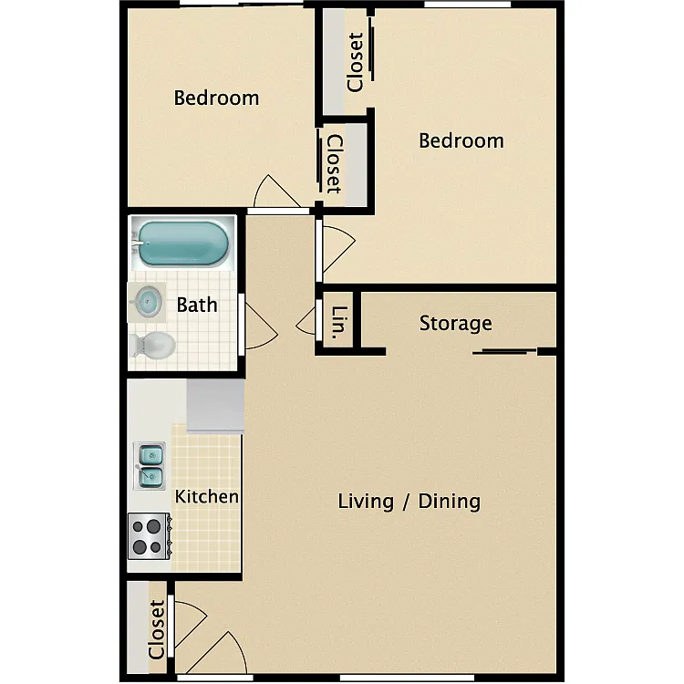 Floor plan 2BR 1 BA