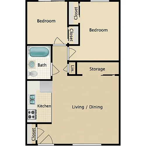 Floor plan 2BR 1 BA