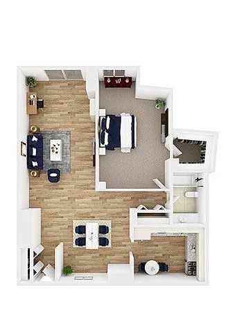 Floor plan Warhol - One Bedroom, One Bath (West)