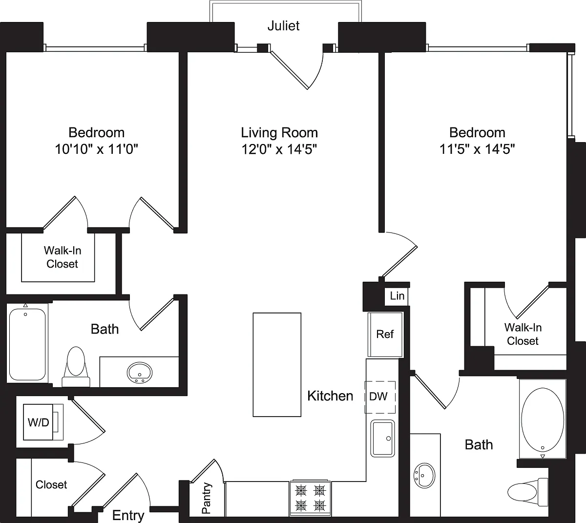 Floor plan Two Bed B5A with Balconies