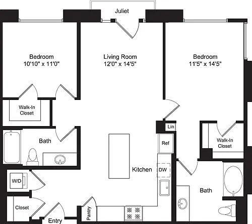 Floor plan Two Bed B5A with Balconies