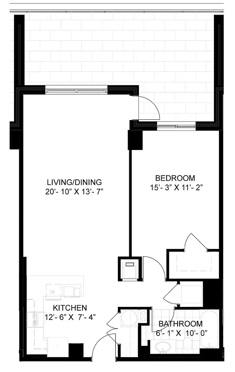 Floor plan 1 Bed/1 Bath-A01