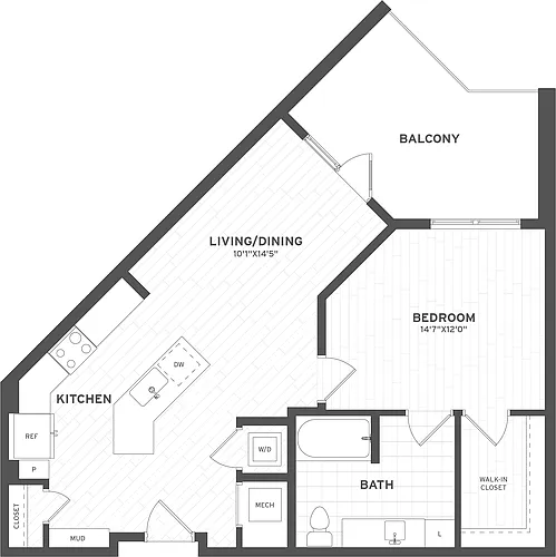 Floor plan 1 Bed/1 Bath-A1.6