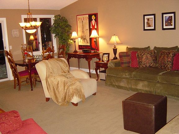 Open dining and living room vaulted ceiling_s full bath