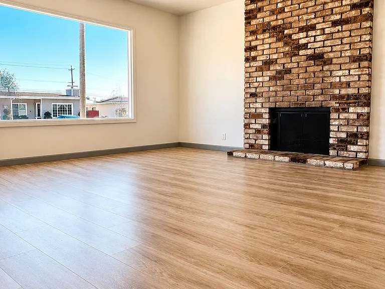 Living room with cozy fireplace