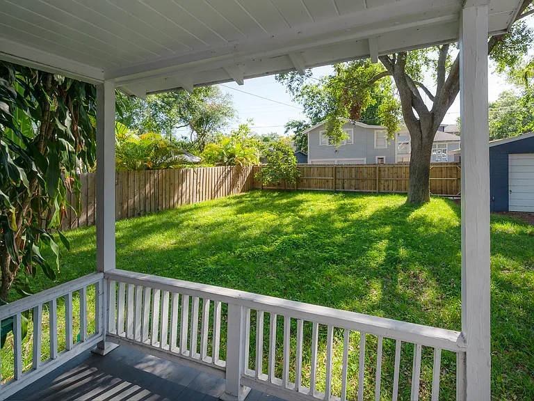 Private fenced backyard