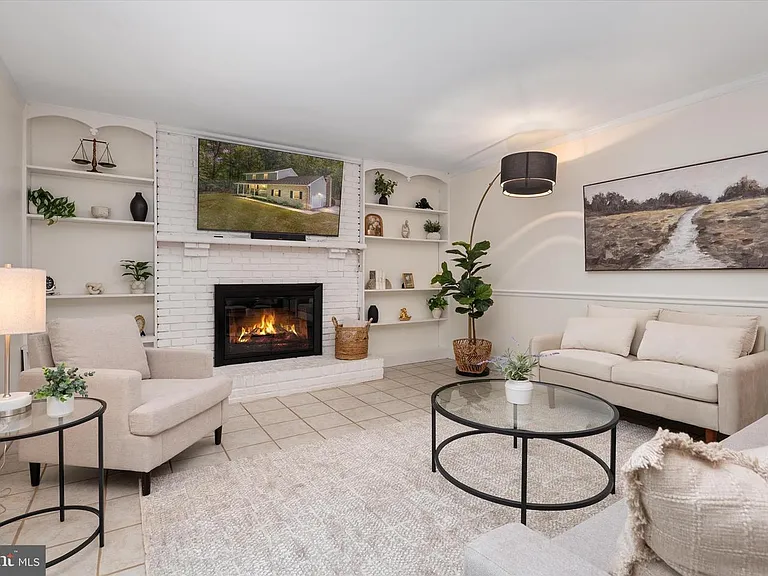 Family room with wood burning fireplace