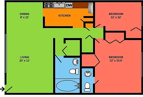 Floor plan Two Bedroom Garden Style