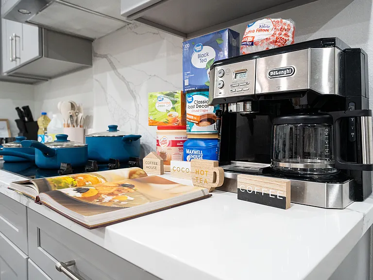 Start your morning with fresh coffee or tea_everything you need is right on the counter!