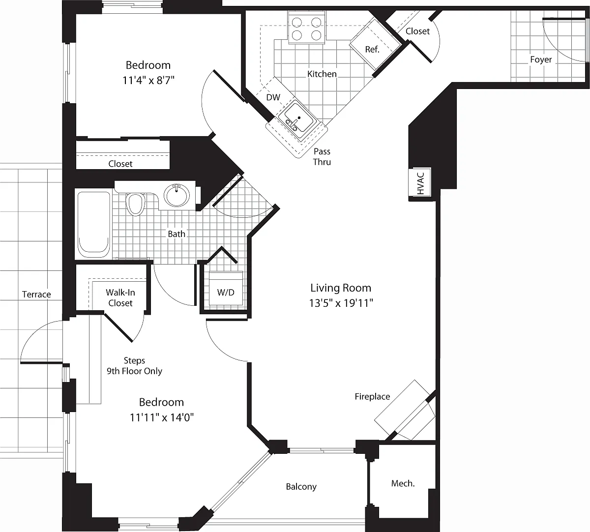 Floor plan 2 Bedroom AA
