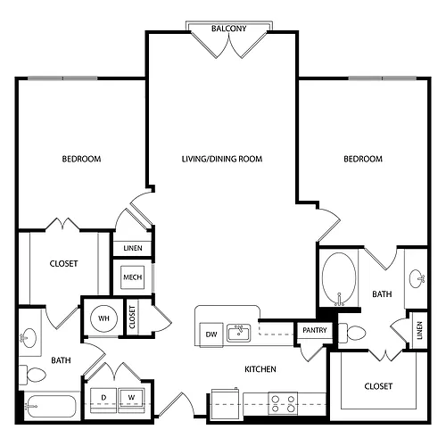 Floor plan 2 Bedroom, 2 Bath 1131 SF KC1.8