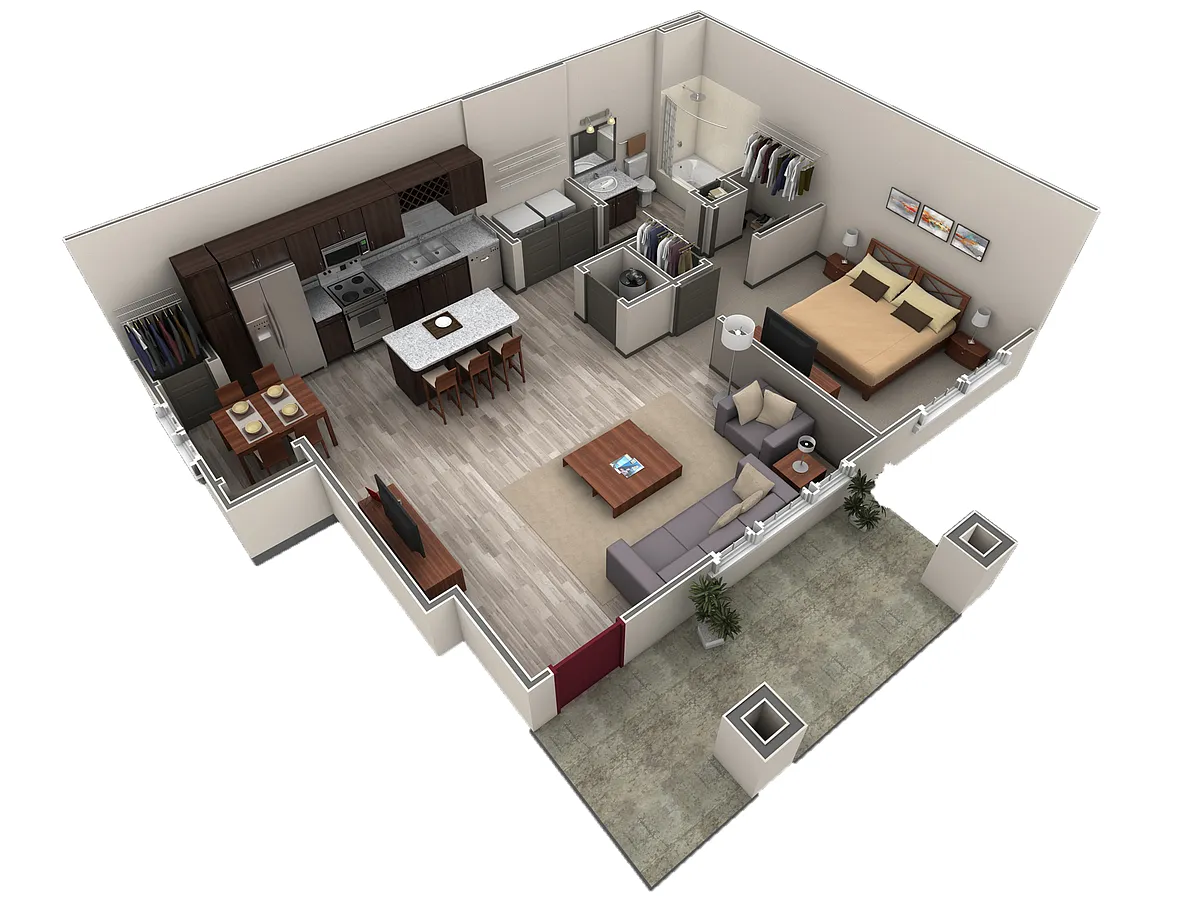 Floor plan 1 BR Grand Courtyard