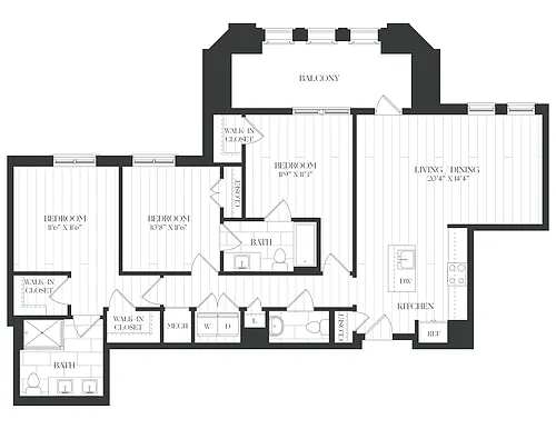 Floor plan 3 Bed/2.5 Bath-3B-1A-The Claude