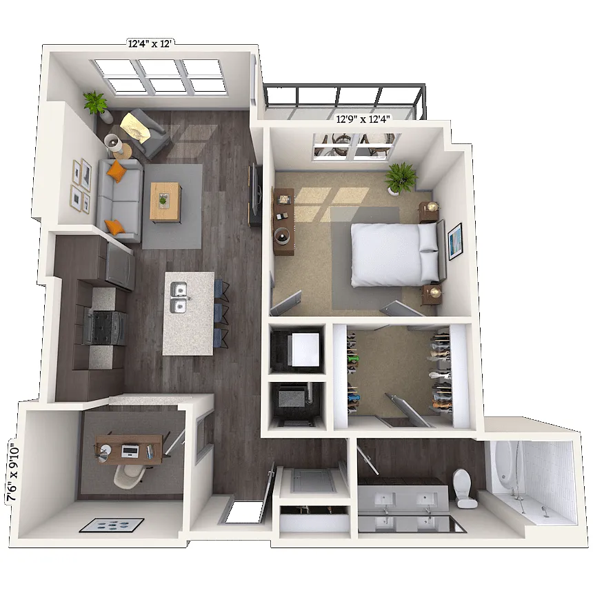 Floor plan Traditional 1x1 866 SF