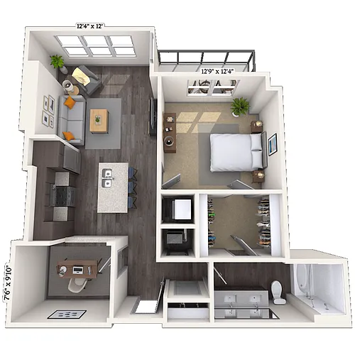 Floor plan Traditional 1x1 866 SF