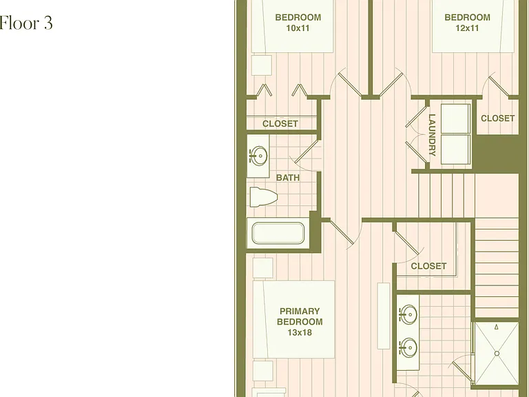 Elegant Floor Plan E on Floor 3 featuring 3 spacious bedrooms, a primary bathroom, and ample closet space for seamless living. Elegant Floor Plan E on Floor 3 featuring 3 spacious bedrooms, a primary bathroom, and ample closet space for seamless living.