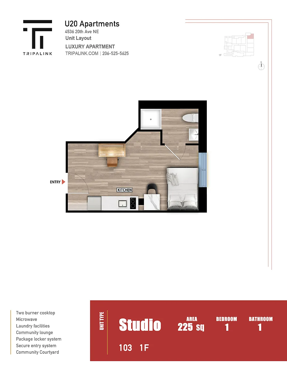 Floor plan Studio - 225 sqft