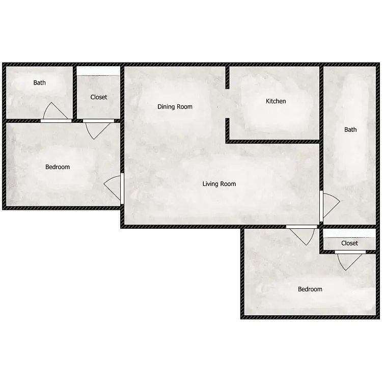 Floor plan Cloverleaf - Two Bedroom Two Bath