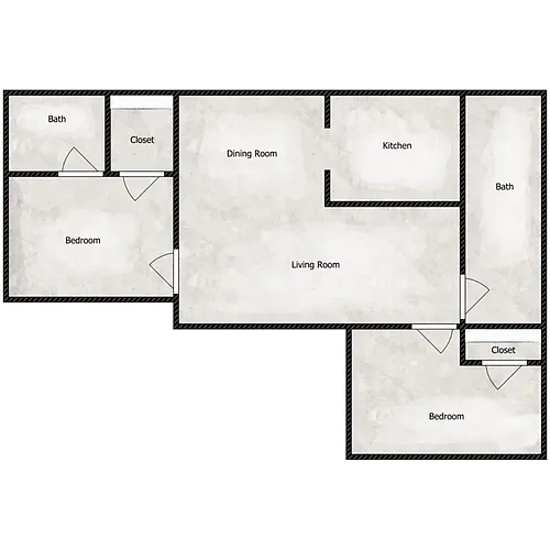 Floor plan Cloverleaf - Two Bedroom Two Bath