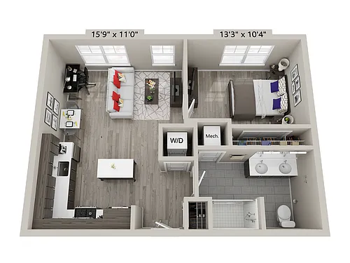 Floor plan 1 Bed/1 Bath-B1