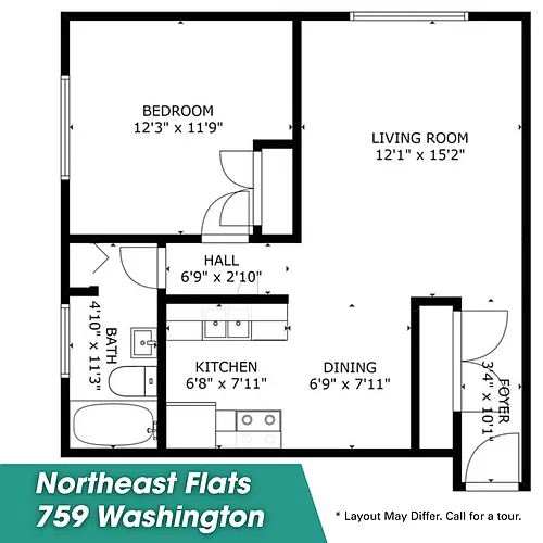 Floor plan 1 Bedroom, 759 Washington