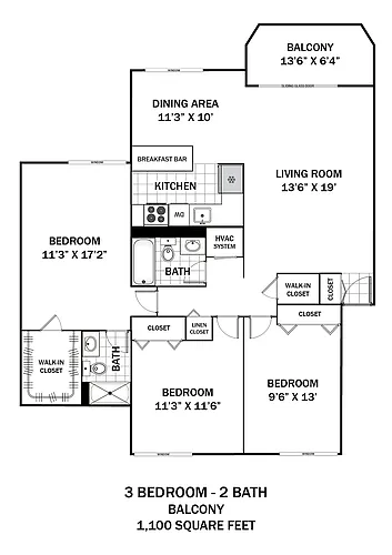 Floor plan 3 Bedroom Corner Balcony