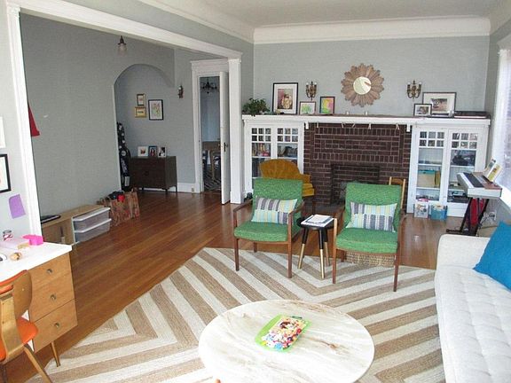 Living room with faux fireplace
