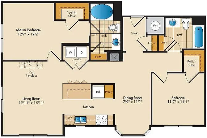 Floor plan 2 Bed 2 Bath-B4