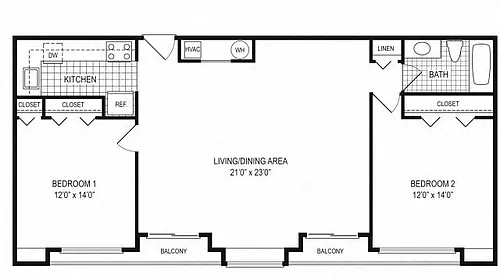 Floor plan 2 Bed 1 Bath - D
