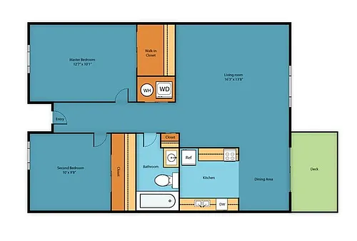 Floor plan 2 Bed, 1 Bath A