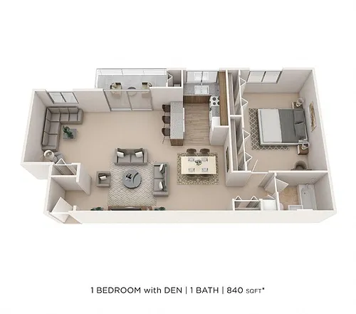Floor plan One Bedroom w/ Den - 840 sqft