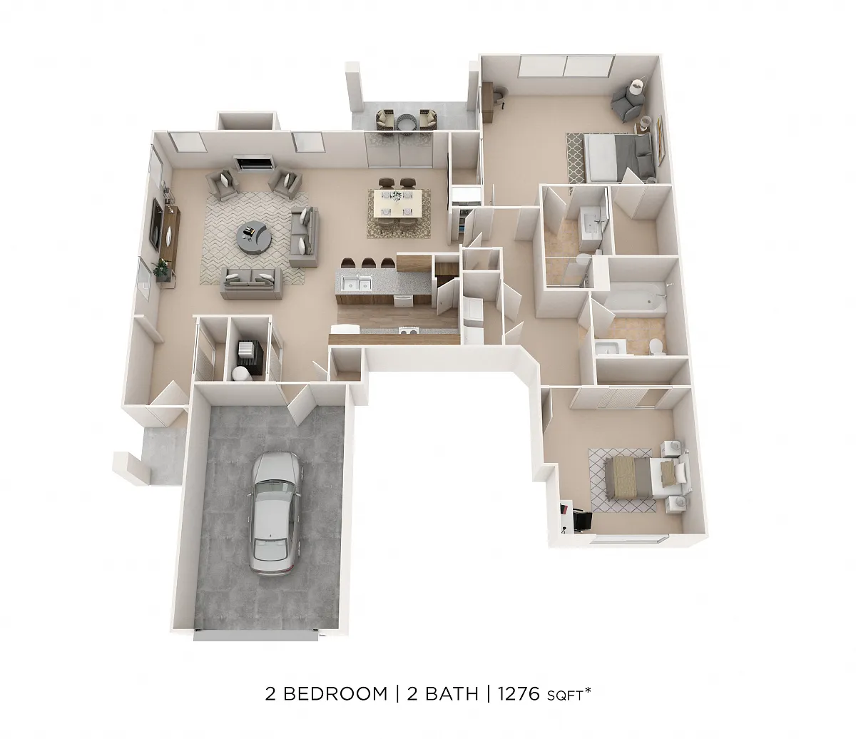 Floor plan Two Bedroom 2 Bath- 1276 sqft