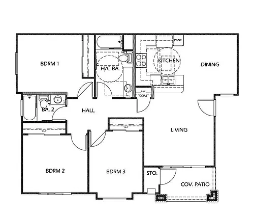 Floor plan 3 Bedroom 2 Bath