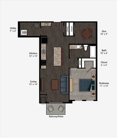 Floor plan Franklin Style B 1BR + Den