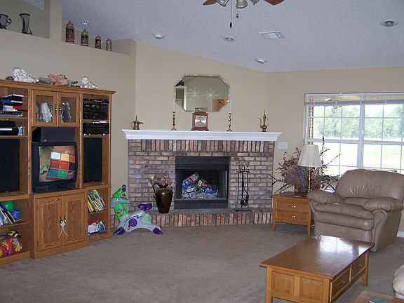 Corner wood-burning fireplace