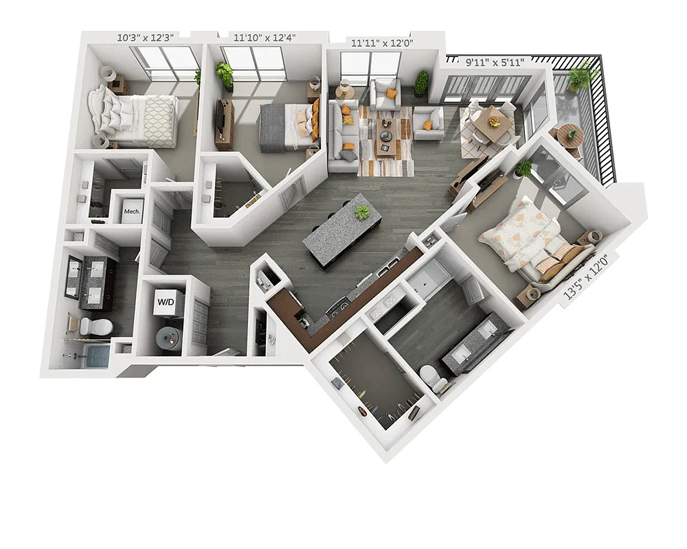 Floor plan Three Bedroom C2B