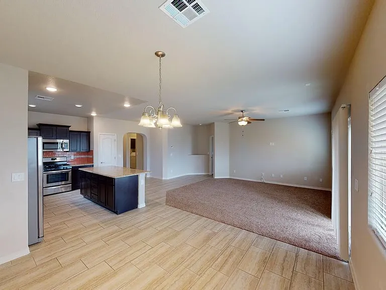 Spacious Open Plan View from Dining to Living Space and Kitchen