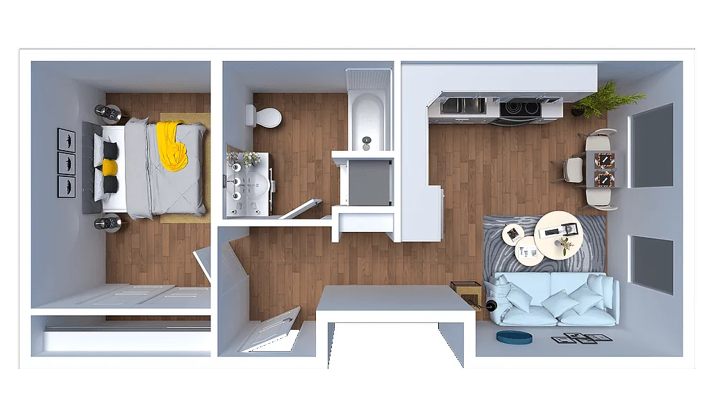 Floor plan Furnished H - 1 Bed 1 Bath
