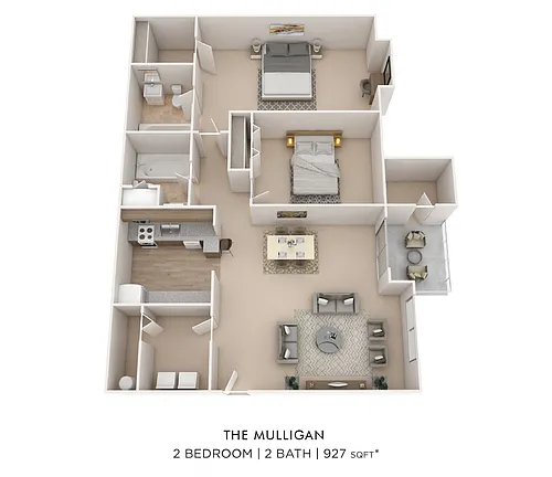 Floor plan Two Bedroom 2 Bath- 927 sqft