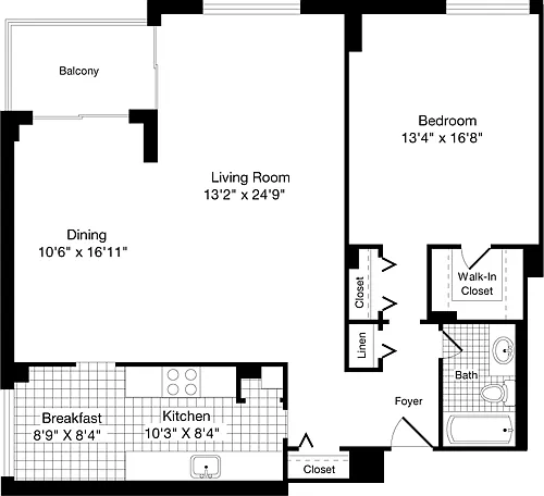 Floor plan 1 Bedroom DD