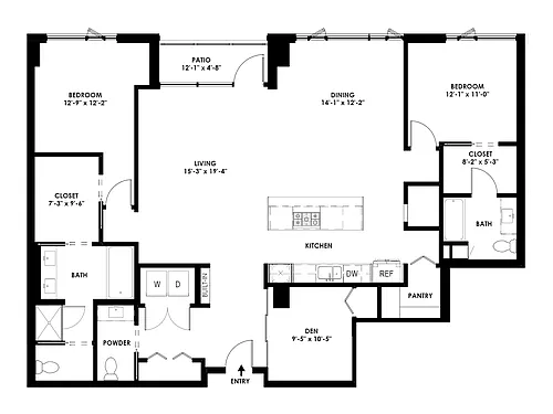 Floor plan 2 Bed/2.5 Bath Den PH - C