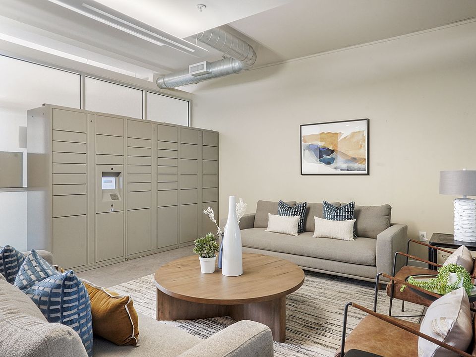 Our Apartment Building Interior Lobby and Parcel Lockers at Sleek Lofts Apartments in Denver, Colorado