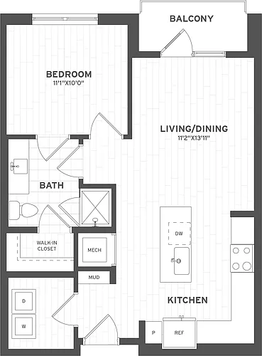 Floor plan 1 Bed/1 Bath-A2.2