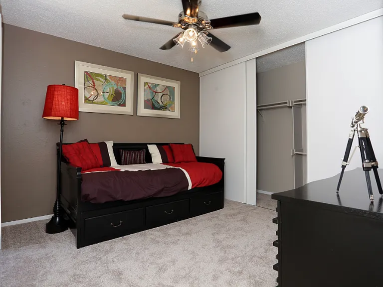 Comfortable bedroom layout with ample wall space