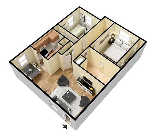 Floor plan 2 Bed and 1 Bath