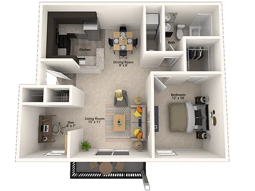 Floor plan A2: 1 Bed 1 Bath